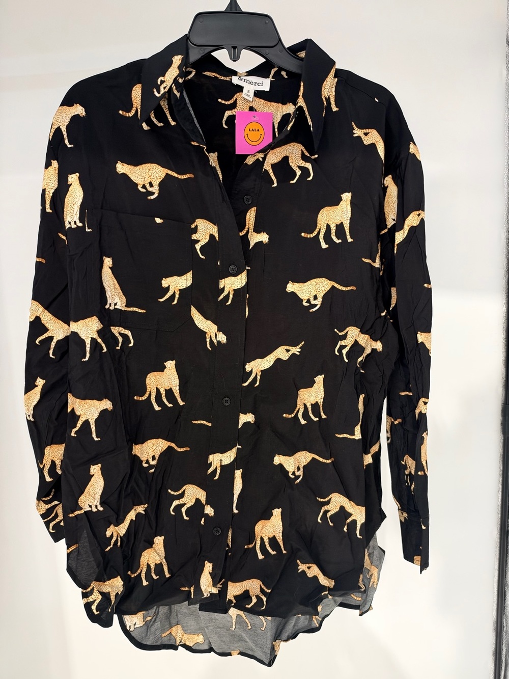 Black Button-Up blouse with Gold Cheetah Print